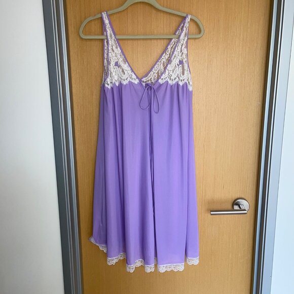 Lucie Ann Vintage Womens Nightgown Size Small Lavender Lace Tie Front - Picture 14 of 14